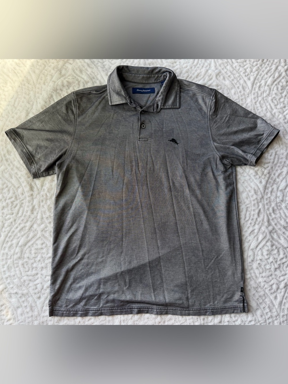 Tommy Bahama Men’s Gray Marlin Logo Subtle Texture Print Polo Shirt Size Large